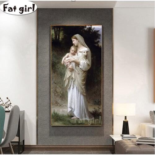 5D diy diamond painting Abstract Jesus And Virgin Mary Baby Portrait square round mosaic embroidery Vertical version decor