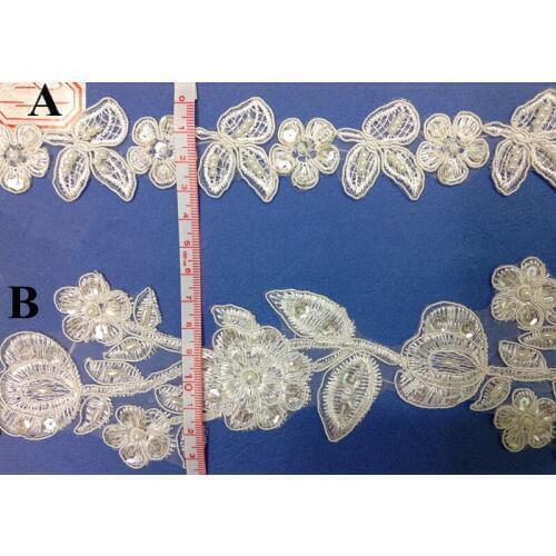 FREE SHIPPING 3.5cm/7.5cm organdy polyester embroidery framed beaded and sequined veil lace trim,XERY-Z737/738