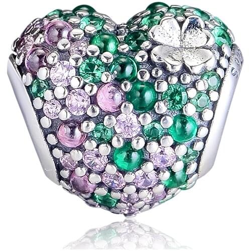Gleaming Lucky Four-Leaf Clover Heart Charm Fits DIY sterling silver jewelry Bracelets For Woman Beads jewelry