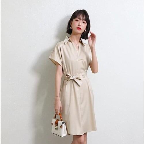 One-Piece Korean Trend WomenS Clothing Summer Fashion Retro Light Mature Niche Waist Lace Up Shirt Dress New Vestido De Mujer