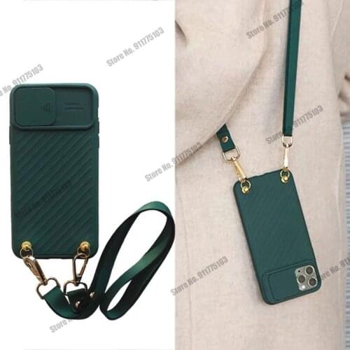 Strap Cord Chain Case for iphone 12 Pro Max 11 Slide Camera Lens Protect Soft Cover for iphone XR Xs Max Necklace Lanyard Case