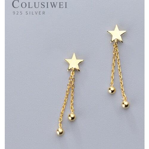 Colusiwei 100% 925 Sterling Silver Twinkle Star Beads Long Chain Drop Earrings for Women Simple Korea Style Jewelry Brincos