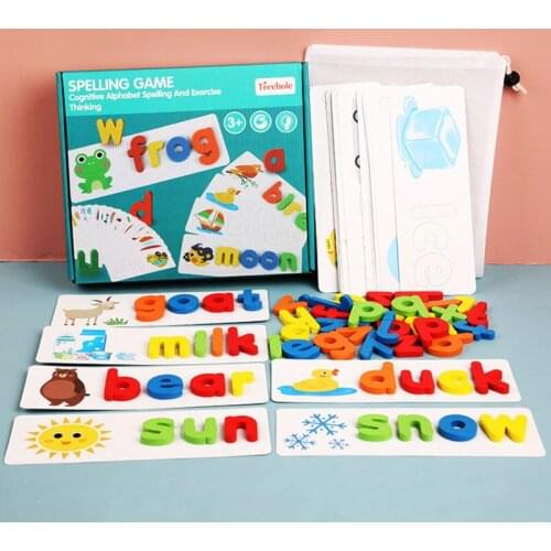 Wood Spelling Words Game Kids Toy Alphabet Early Learning Educational Animals Vehicle Learning Montessori Puzzle Toys