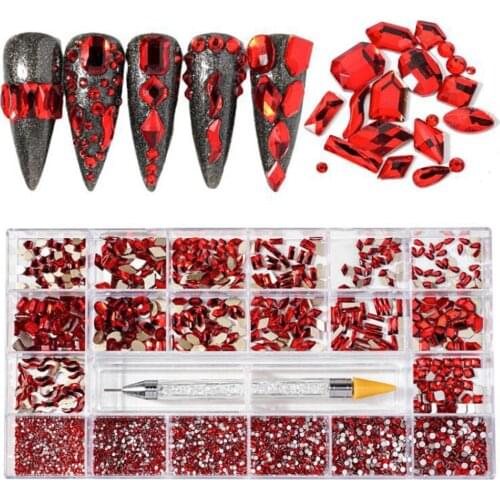 Nail Art Rhinestones Round Beads Flatback Crystals Multi Shapes Glass Crystal Rhinestones for Nail Art Makeup