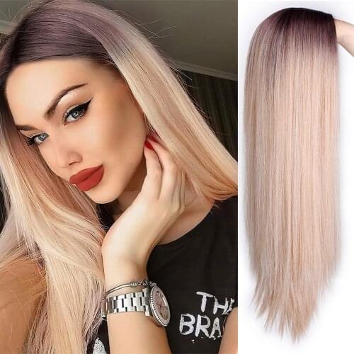 Is a wig Ombre Long Straight Synthetic Blonde Wigs for Women Middle Part Natural Grey Green Blue Black Cosplay Wigs