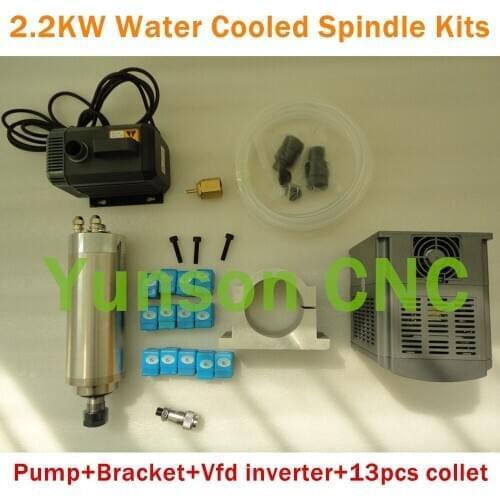 2.2KW 3hp 220V water cooled wood spindle motor+80mm spindle Bracket+13pcs ER20 collet+VFD inverter+80W Water Pump+5m Water Pipe