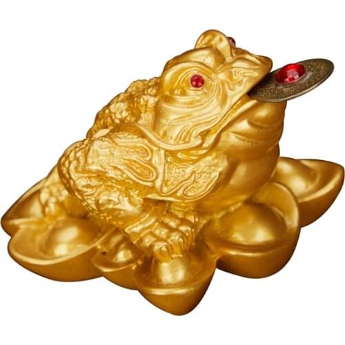 Feng Shui Toad Money LUCKY Fortune Wealth Chinese Traditional Money Lucky Fortune Three Legged Frog Toad Table Decor Golden