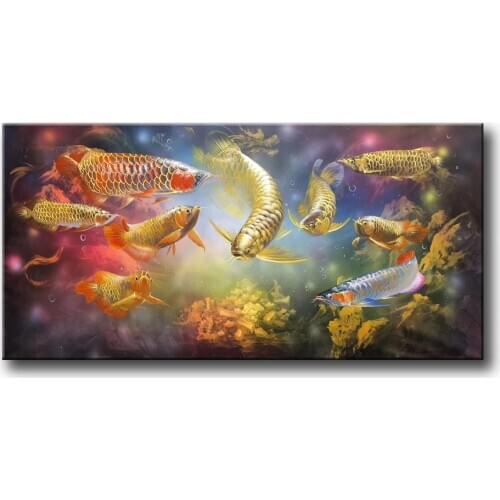 Senior hand-painted oil painting painter pure manual painting at the national level business is thriving and Golden arowana 2020