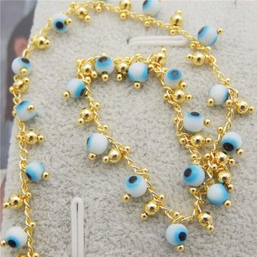 Julie Wang 1 Meter Acrylic Blue Eye Beade Chains Colorful Copper Link Chain For Bracelet Jewelry Making Handmade Accessory