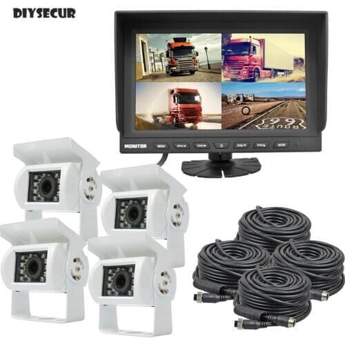 DIYSECUR 9Inch Split QUAD Car Monitor + 4 x CCD IR Night Vision Rear View Car Camera Waterproof for Car Truck Bus Reversing Came