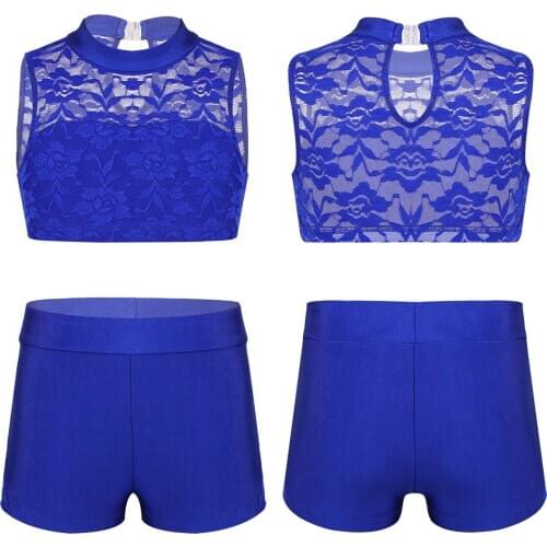 Summer Kids Girls Athletic Outfit Sleeveless Floral Lace Ballet Dancing Outfits Tank Top with Bottoms Set for Dance Gym Workout