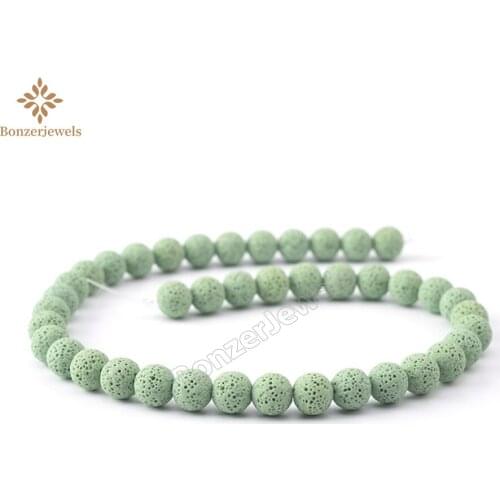 Natural Green Color Lava Stone Round Rock Volcanic Loose Beads For DIY Bracelets Jewelry Materials 6/8/10/12MM