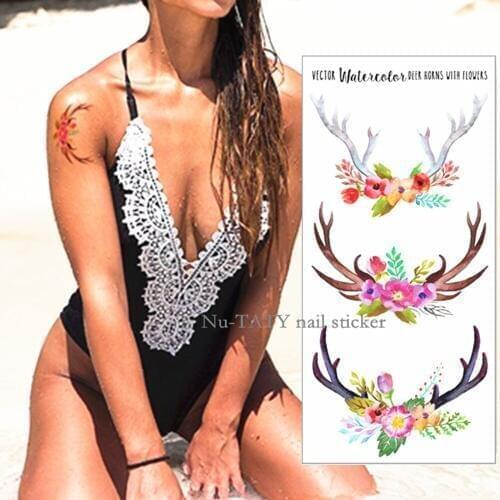 Nu-TATY NEW Temporary Flash Tattoo Body Art Tatoo Sticker Colored pattern sheet 19*9cm For Selfie High Quality sticker