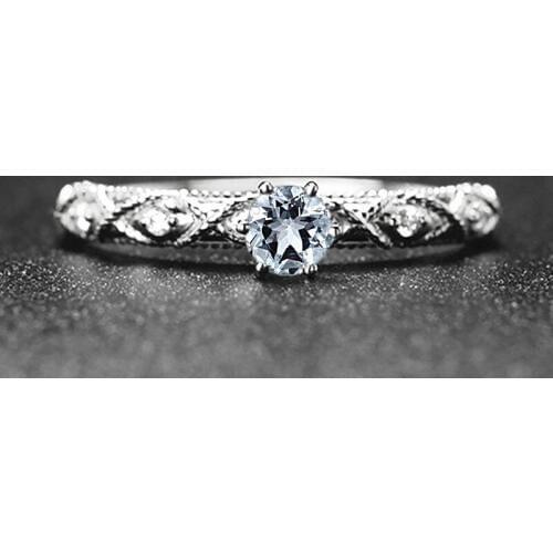 Art Deco Solid 14k White Gold Natural Diamond Engagement Wedding Ring Aquamarine for Women Fine Jewelry Anniversary