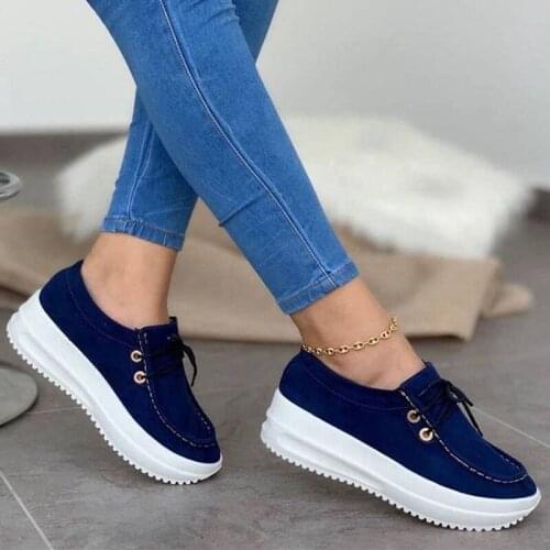 Solid Color Thick Womens Sports Shoes, Breathable and Non Slip Thick Soled Womens Shoes with Lace, New, 2021, Extra Large 43