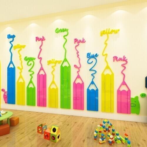 Creative INS Colored pencils childrens room bedroom DIY living room TV background mirror brick wall 3D acrylic wall sticker