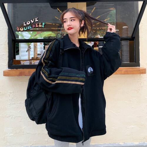 Autumn Japan Oversize Jacket Women Coat Harajuku Loose Bomber Streetwear Casual Basic Coat Spring Black Loose Jacket Females