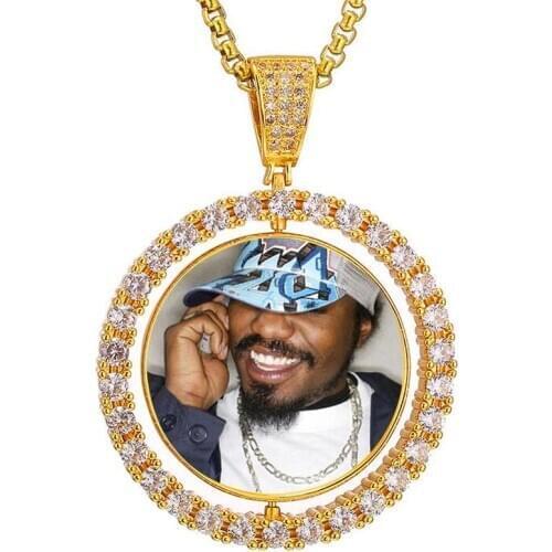 Personalized Custom Photo Necklaces Hip Hop Rotating Double-sided Copper Zircon Pendant Necklace For Men Women Jewelry