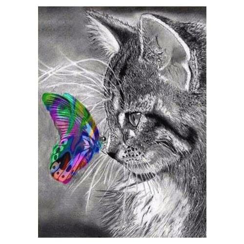 Round Full Diamond Embroidery Sale Cats 5D Diamond Painting Full Square Drill Butterfly Cross Stitch Diamond Mosaic Animals