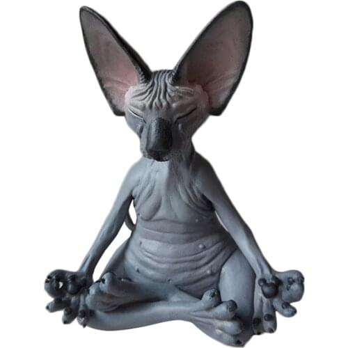 Hot Sphynx Cat Meditate Statue Cute Hairless Cat Yoga Sitting Collectible Figure for Room Desk Decoration