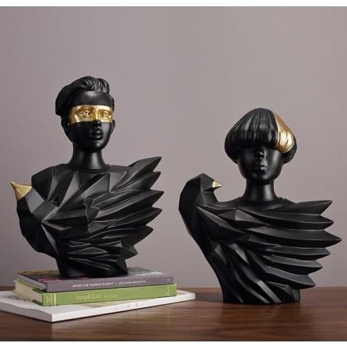 Simple Modern Black Gold Bird Man Statue Model Room Living Room TV Wine Cabinet Display Soft Decorations Resin Crafts Ornaments