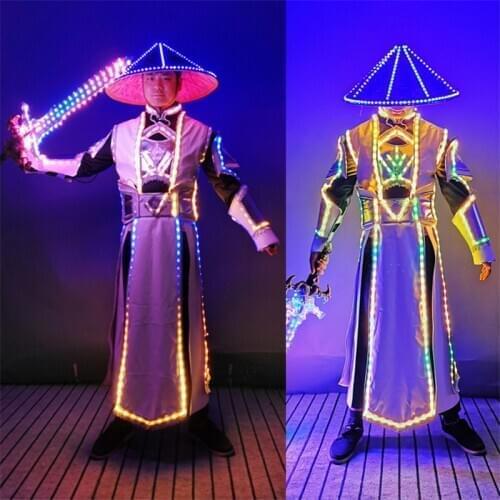 Q22 Colorful led light dance costumes dj cosplay party wears jacket Kongfu performance robot men suit bar wears luminous clothes