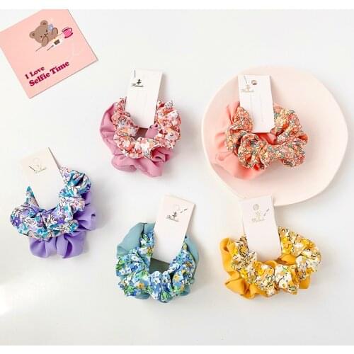 2021 Summer Girls Cute Colors Sweet Flower Scrunchies Rubber Bands Children Lovely Soft Elastic Hair Bands Kids Hair Accessories