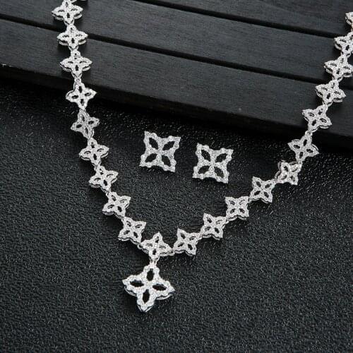 Luxury Lucky Clover 2pcs Bridal Zirconia Jewelry Sets For Women Party Dubai Nigeria CZ Crystal Wedding jewelry sets E9657