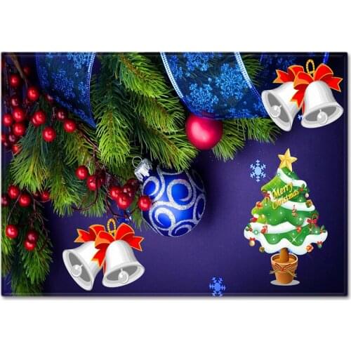 Christmas Series Happy New Year Bell Art Floor Mat Door Mat Anti-slip Mat Carpet Bedroom Living Room Home Decoration
