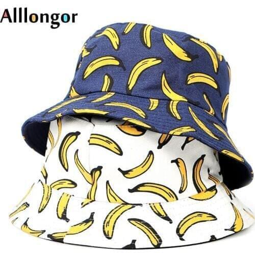 Harajuku boonie hat bob 2020 Summer Sun Hat Bucket Women Hats Banana Print Flat fishing hats Man gorros fisherman panama Cap Men