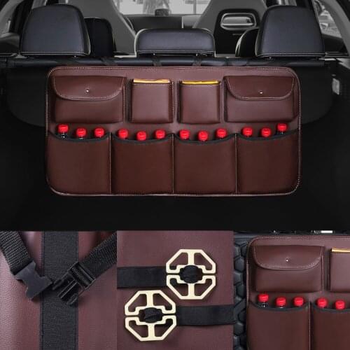 Car Rear Seat Storage Bag Car Trunk Organizer Back Multi Hanging Nets Pocket Auto Stowing Tidying PU Leather Auto Car Styling