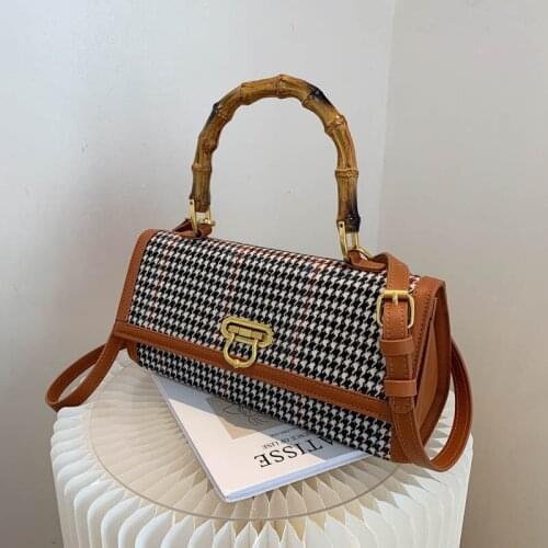 Fashion Shoulder Bag womens crossbody bag Female Designer Leather Houndstooth Baguette Bamboo cheap handbag 2021 womens brand