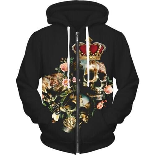 Men Womens Zip Up Hooded Couples 3D Graphic Print Hoodie Sweatshirts Jacket Coat Crown BLL007