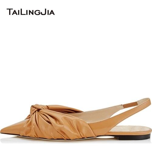 Latest Caramel Sling Back Pointed Toe Flats Women Metallic Silver Summer Shoes Comfort Ladies Red Knotted Flat Slingbacks 2020