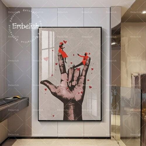 Embelish 1 Pieces Large HD Wall Art Pictures For Living Room Big Hand In Love Sign Canvas Painting Home Decor Framework Posters