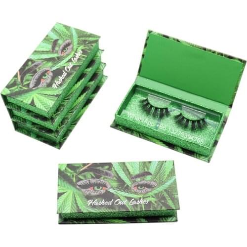 Green Leaf Eyelashes Packaging Box with Print Logo Wholesale Natural 3D Mink Lashes Eyelash Custom Lashbox Packing With Logo