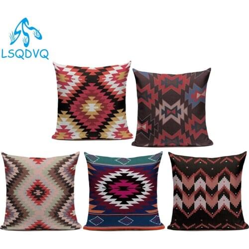 Vintage Style Red Retro Throw Pillows Case Sofa Geometric Polyester Square Cushion Cover for Sofa Car Home Living Room