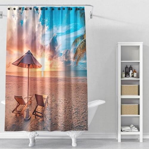 3D Print Hawaii Sandy Beach Sunset Style Waterproof Shower Curtains Home Summer Decoration Bathroom Polyester Fabric Adult