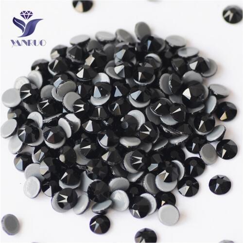 YANRUO 2088HF All Sizes Jet Glass Strass DIY Iron On Hot Fix Flat Back Hotfix Crystals Black Rhinestones For Dress