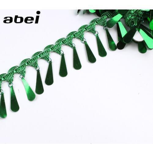 50mm 2yards Green Sequins Fringe Tassel Lace Ribbon Latin Dance Wedding Dress Decoration Sewing Fabric Accessories