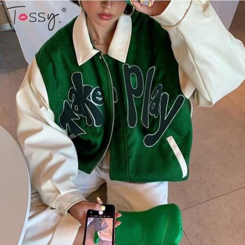 Tossy Street Casual Ladies Coat Loose Stitching Jacket Tops High Street Hip Hop Baseball Uniforms 2021 Autumn New Fashion