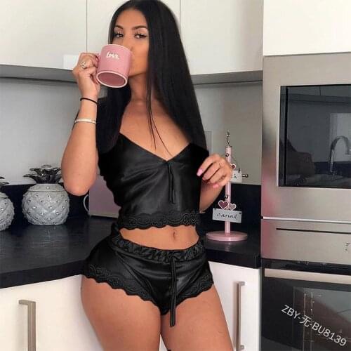 New Lace Pijama Dot Print Womens Pajama Sets V-Neck Stretch Satin Sexy Lingerie Sleepwear Pajamas Home Wear Nightwear Clothing