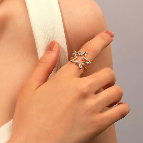 Retro Zircon Crystal Ring for Women Geometric Gold Silver Color Alloy Star Shaped Joint Finger Rings Lucky Jewelry Gift Party