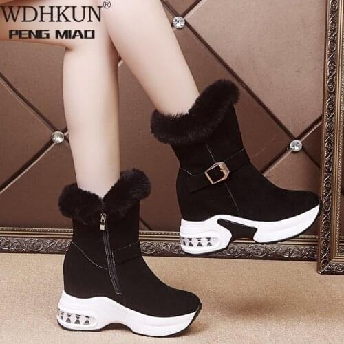 Winter Platform Boots Leather Snow Boots Female Casual Shoes Fur Woman Booties Black Lace-Up Ankle Boot Botas Mujer