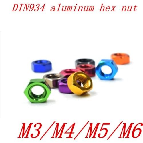 10pcs/lot DIN934 M3 M4 M5 M6 Anodized colourful Aluminum Hex Nut for RC Models