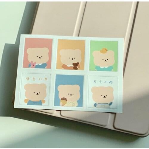 2 Sheets Ins Cute Bear Decorative Stickers Korean Scrapbooking Paper DIY Album Journal Supplies Creative Kawaii Stationery