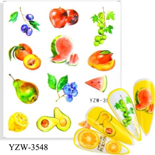 LCJ 4PCS/LOT Fruit Nail Art Stickers Decals Lemon Strawberry Watermelon Water Transfer Slider Nail Design Foils Decoraton
