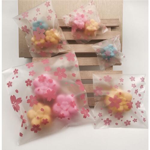5 sizes 100pcs/lot Frosted Cherry Blosso Packaging Bags Plastic Cookie Bag Muffin Cream Cake Bag Wedding Decorations