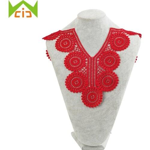 Hollow Out Fabric Flower Lace Embroidered Applique DIY Sewing Flower Trims DIY Neckline Wedding Dress Accessory Red