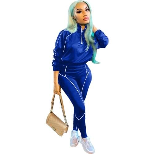 White Striped Spliced Bodycon Crop Top and Biker Pants Two Piece Sets Long Sleeve Zipper Up Women Autumn Workout Loungewear Suit